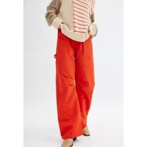 Lioness Womens Miami Vice Cargo Swish Wide Leg Barrel Pants Red Orange. Sz- M